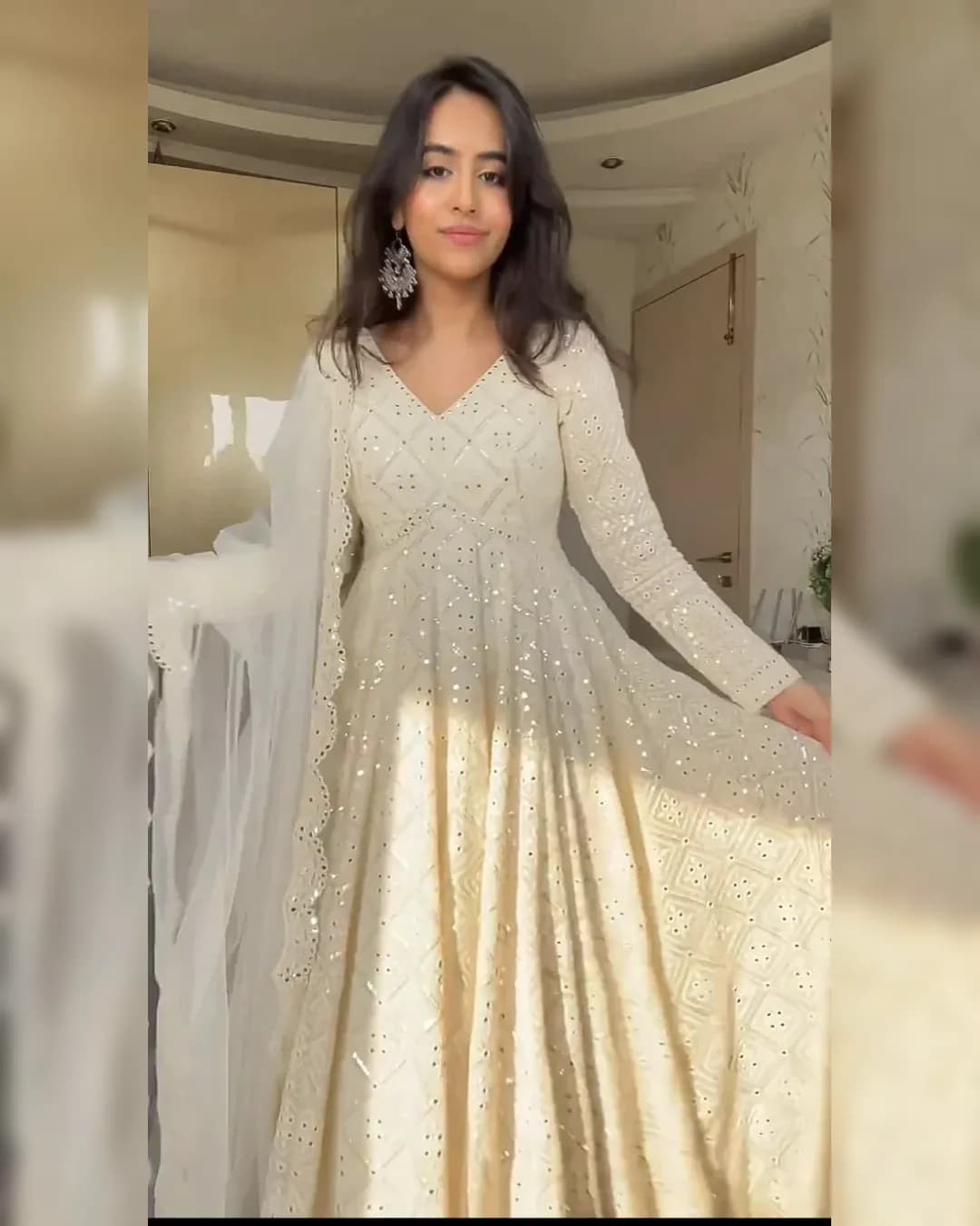 Lakhnavi Stitch Embroidered Faux Georgette Top with Matching Dupatta alternate view