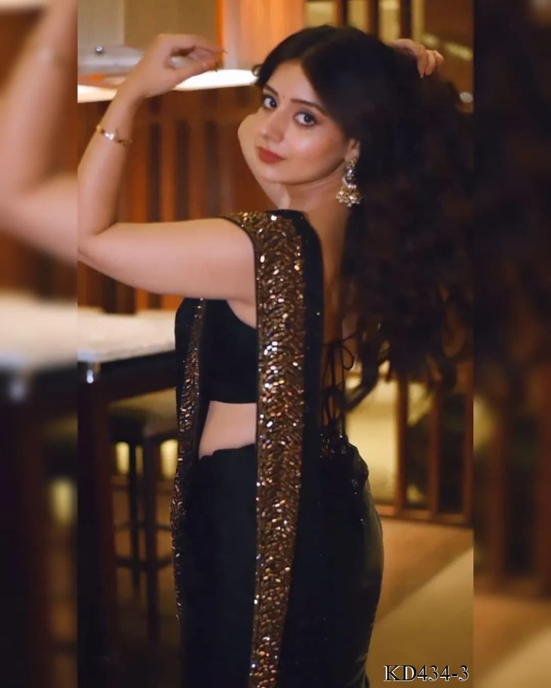 Thread and Sequin Work Faux Georgette Saree with Plain Blouse alternate view