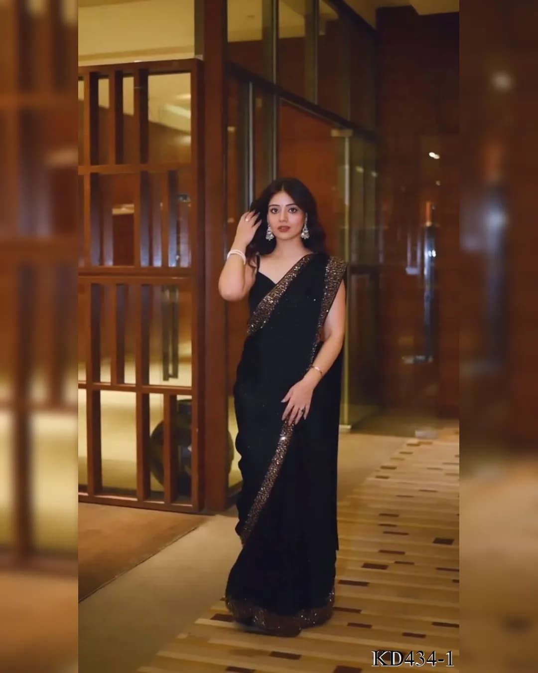 Thread and Sequin Work Faux Georgette Saree with Plain Blouse