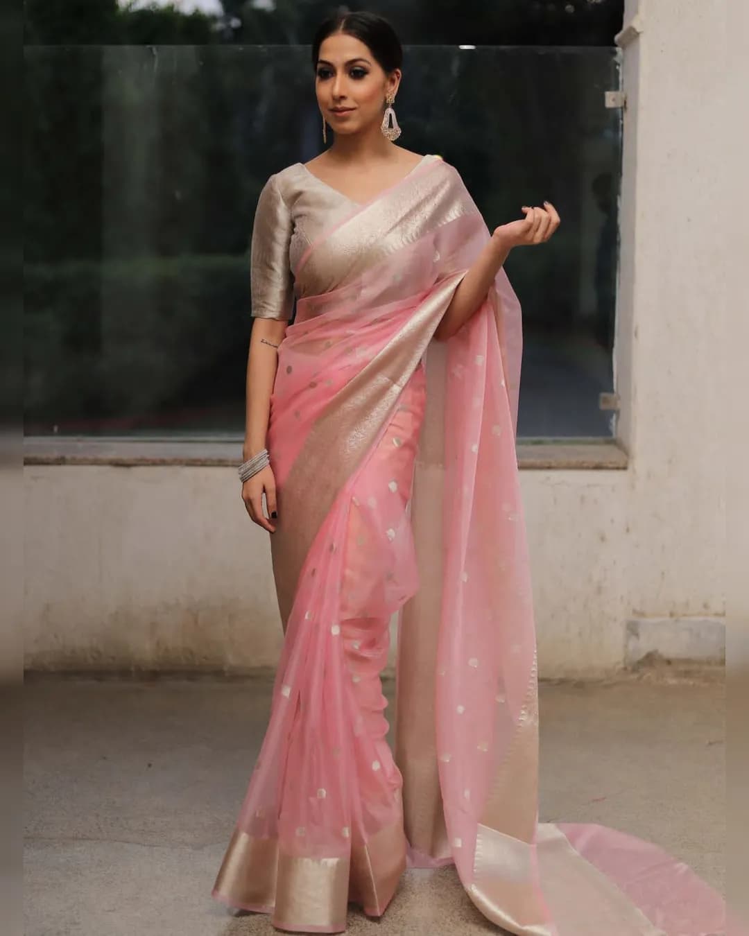 Ethereal Elegance: Kanchipuram Organza Saree Ensemble for Intimate and Indian Weddings alternate view