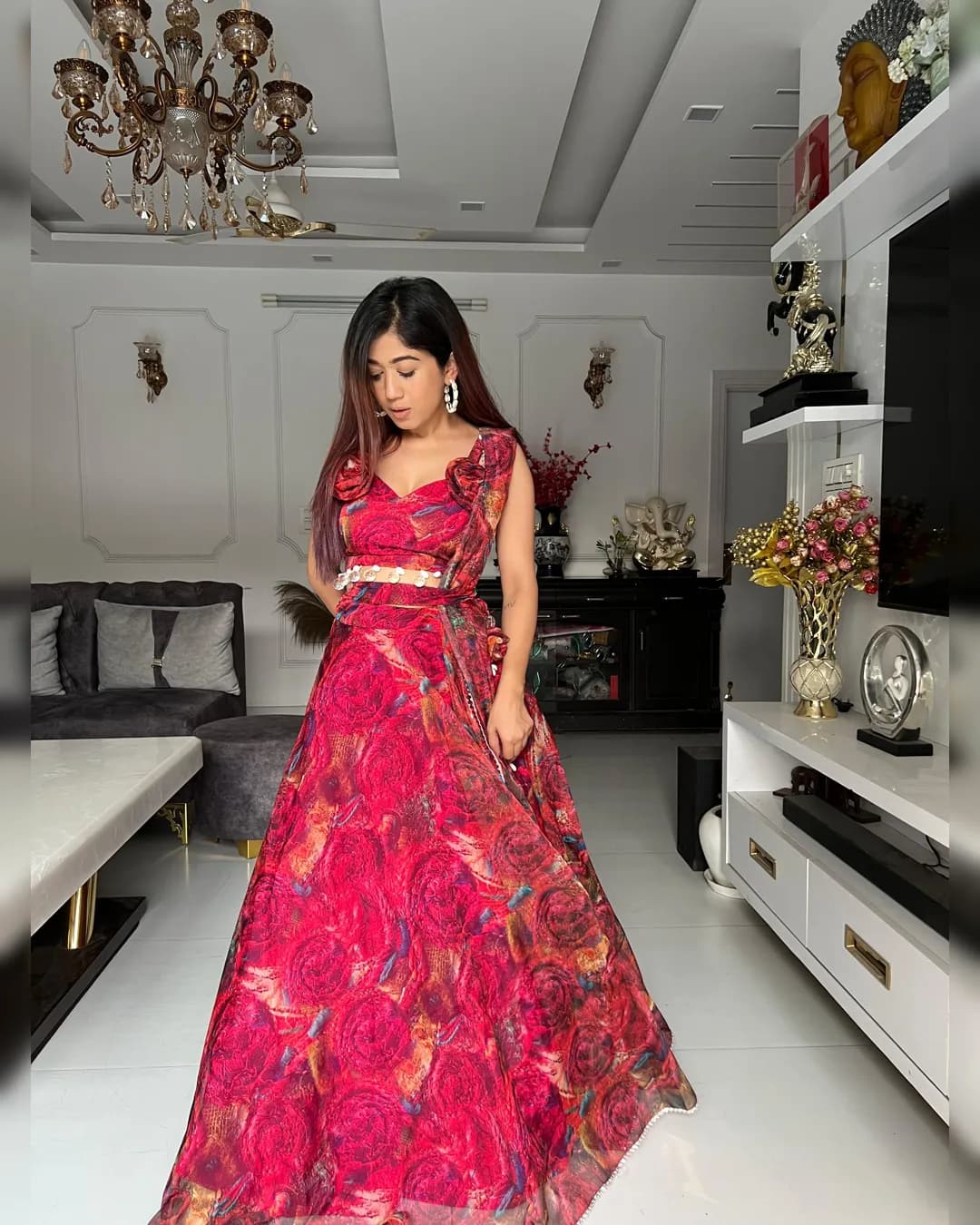 Modern Elegance Unveiled: Exclusive Real Shoot Design with Pure Silk Organza and Digital Printed Lehnga