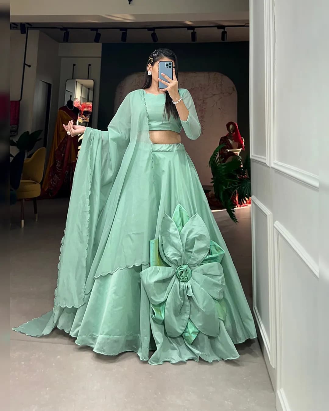 Floral Radiance - Rajwadi Chanderi Silk Lehenga Choli Set