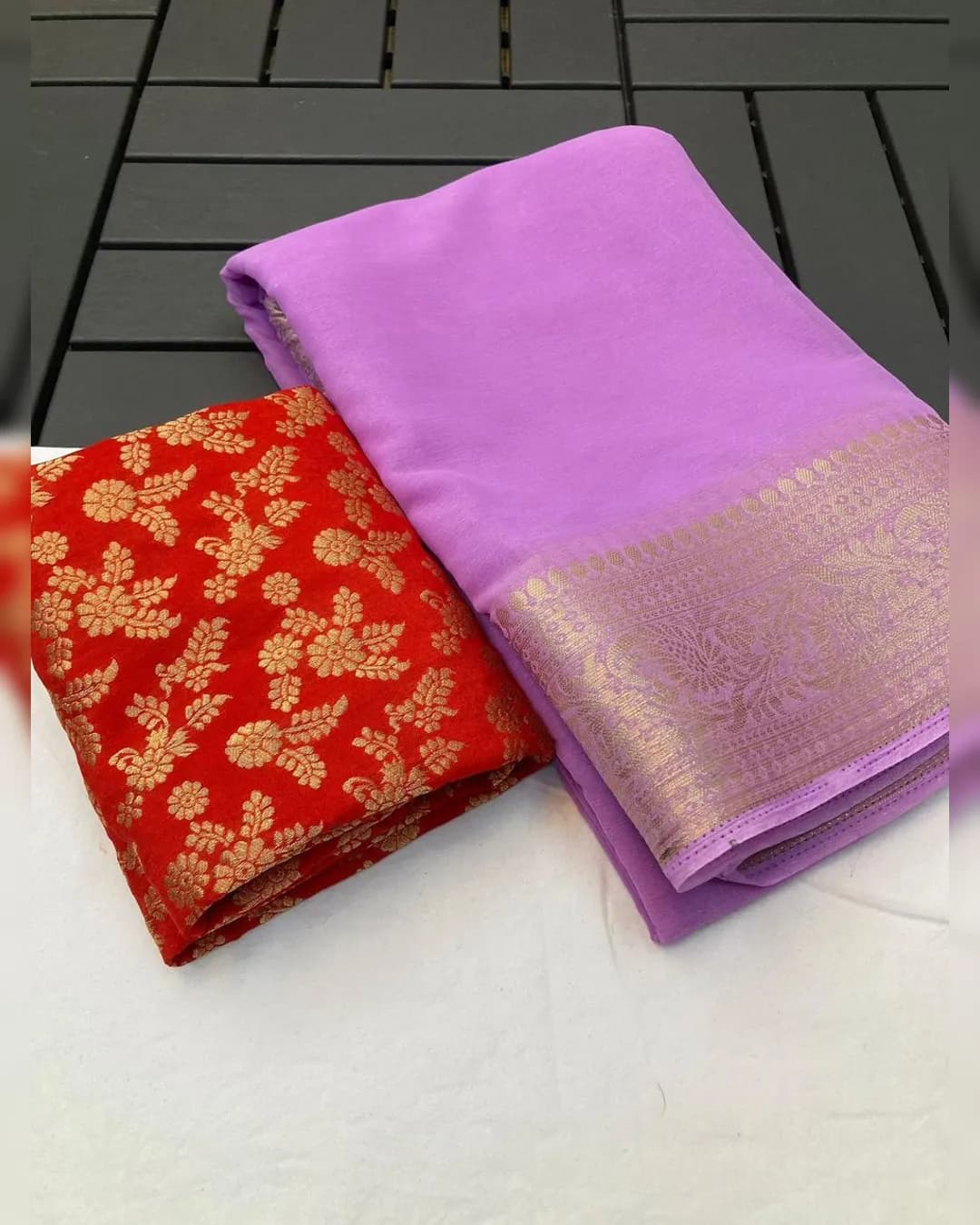 Divine Grace - Pure Chiffon Jacquard Border Saree with Contrasting Heavy Jacquard Blouse