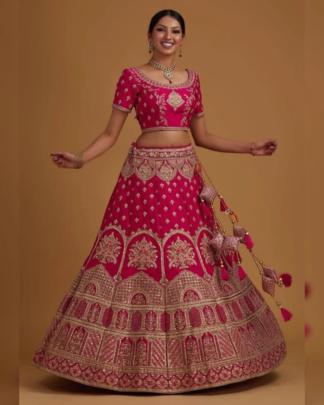 Pink Blossom Satin Elegance Lehenga Choli Set alternate view