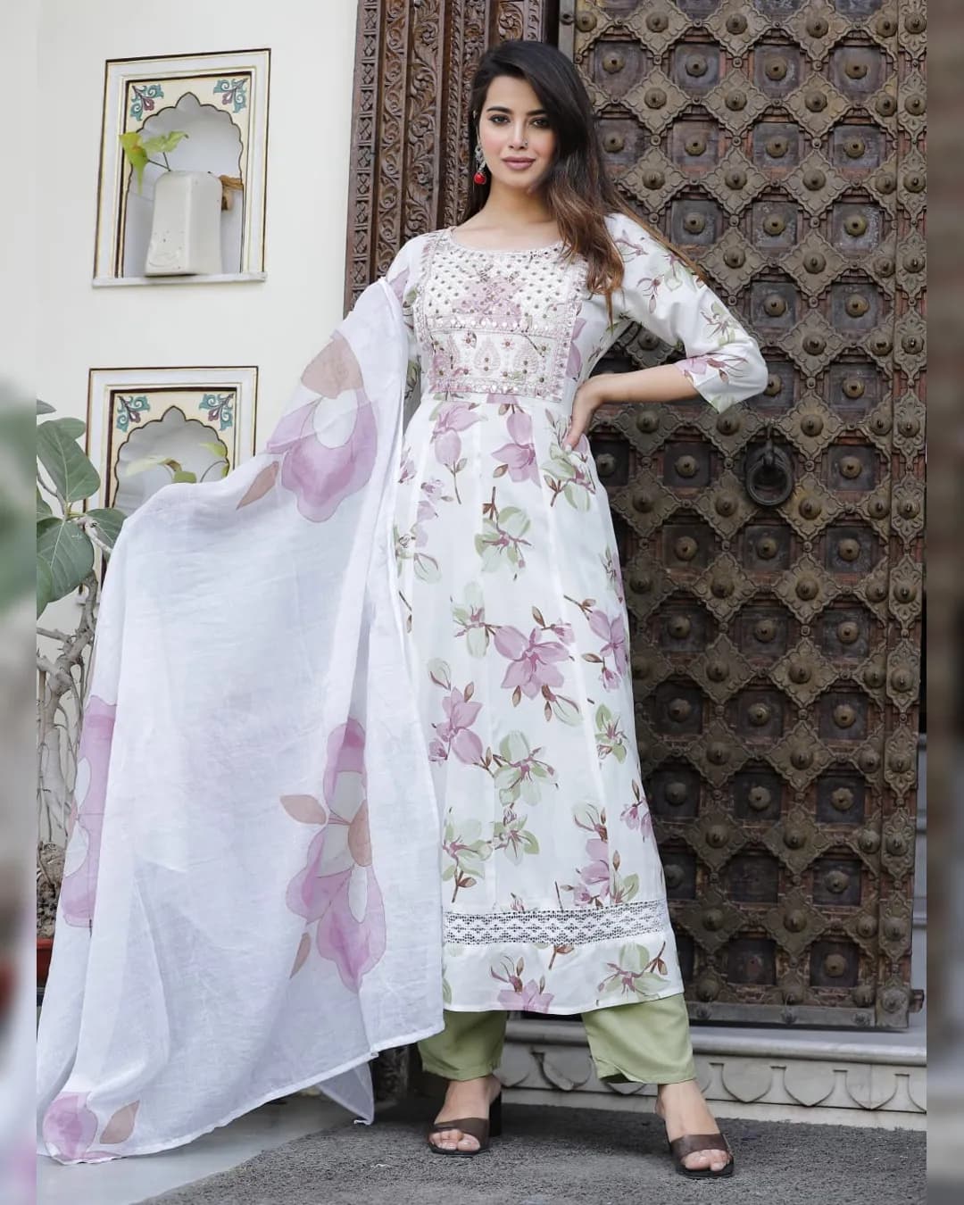 Radiant Rayon 140 Fabric Gown Kurti Set with Dupatta