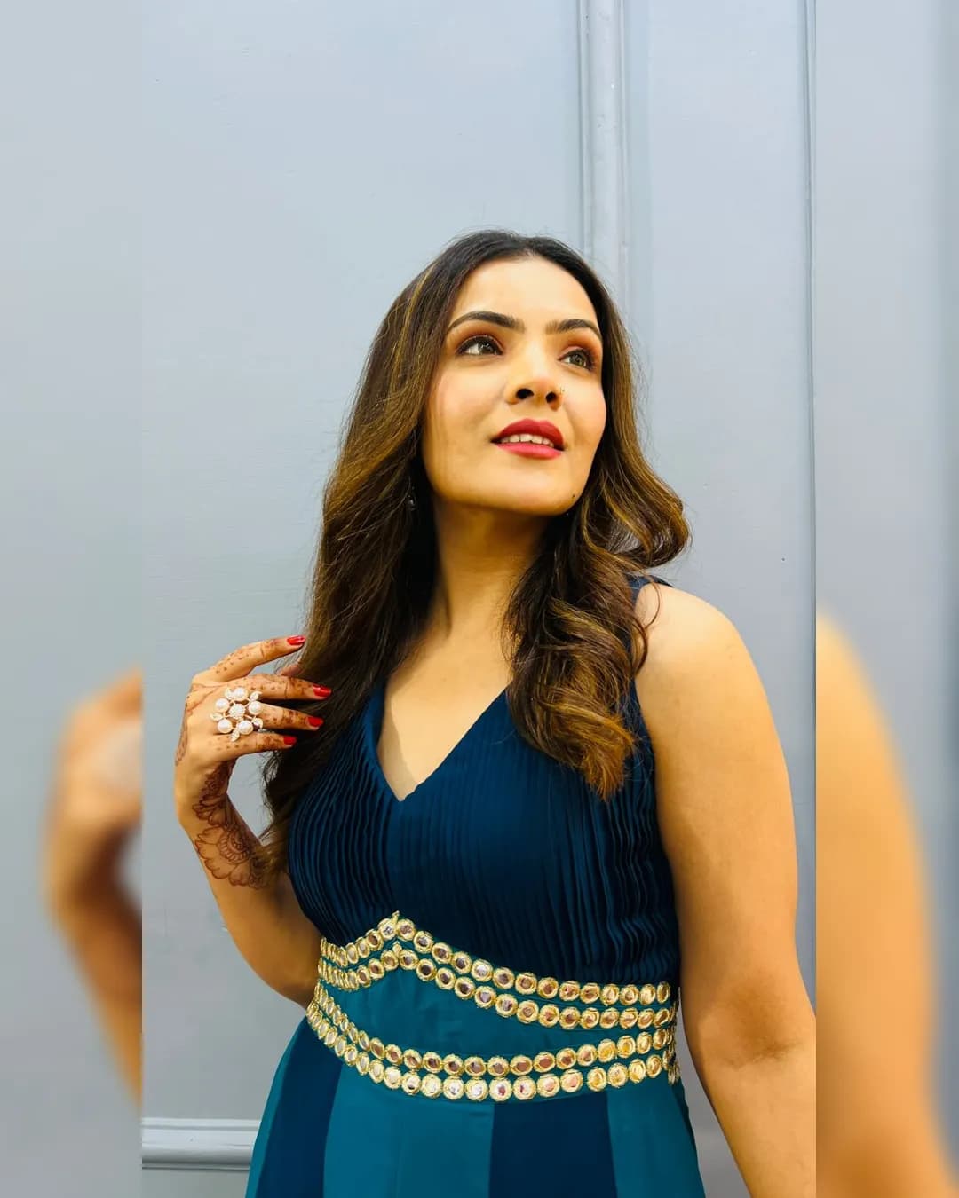 Designer Twin Color Jumpsuit with Embroidered Waist Belt alternate view