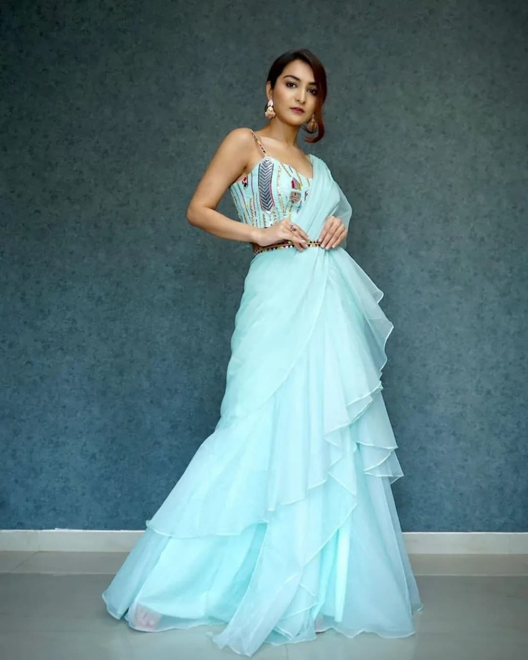 Dazzling Designer Party Wear Lehenga Saree Set with Embroidered Stitched Blouse