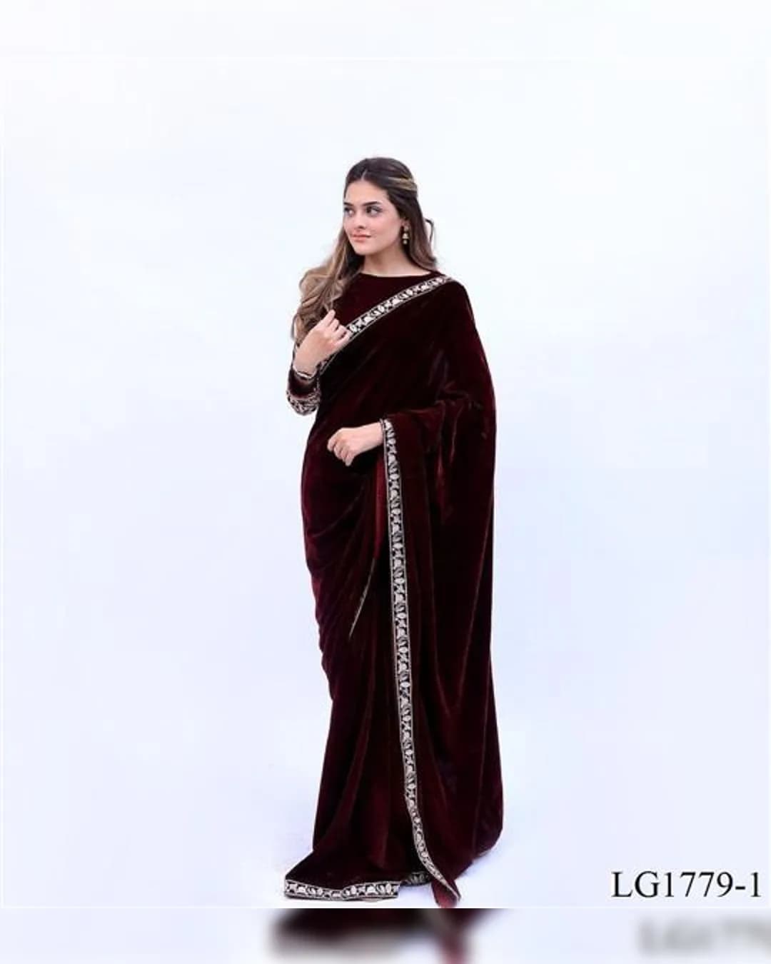 Elegance Embroidered Velvet Saree alternate view