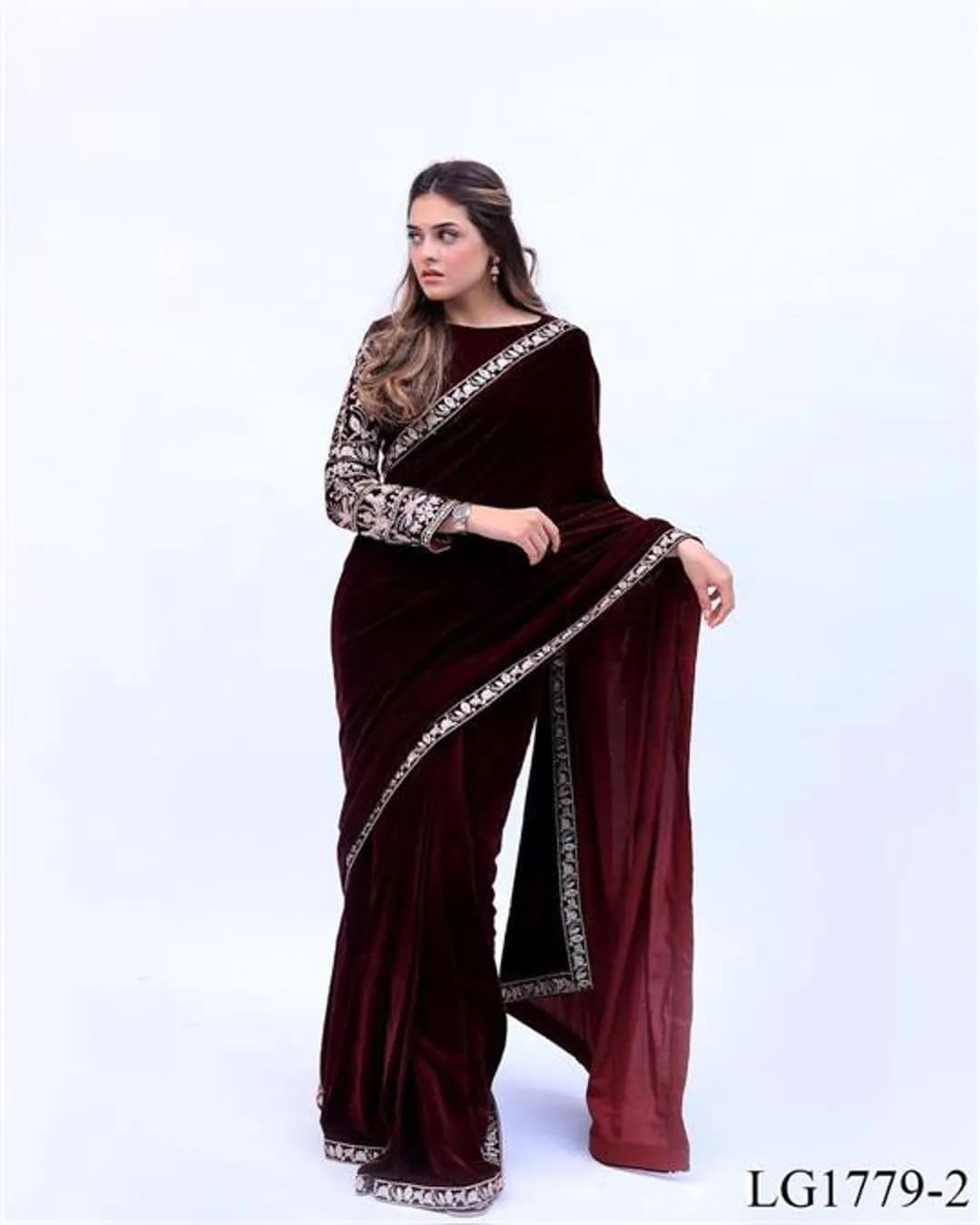 Elegance Embroidered Velvet Saree