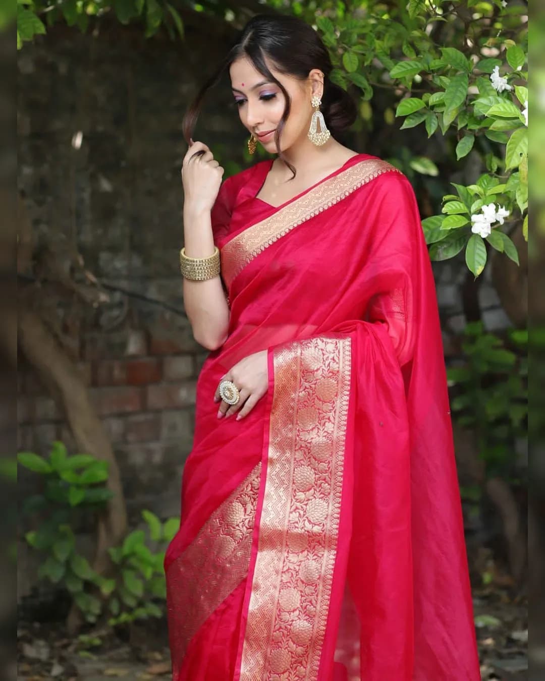 Radiant Zari Weave Kora Organza Saree alternate view