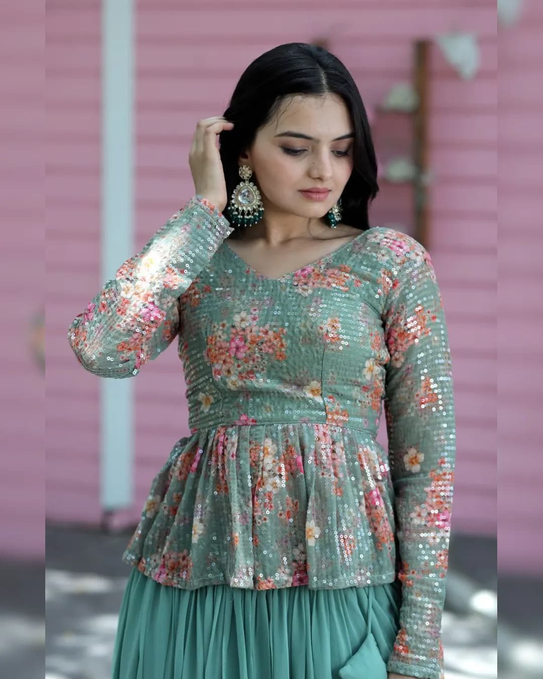 Premium Designer Sequins Embroidered Readymade Lehenga Choli Set alternate view