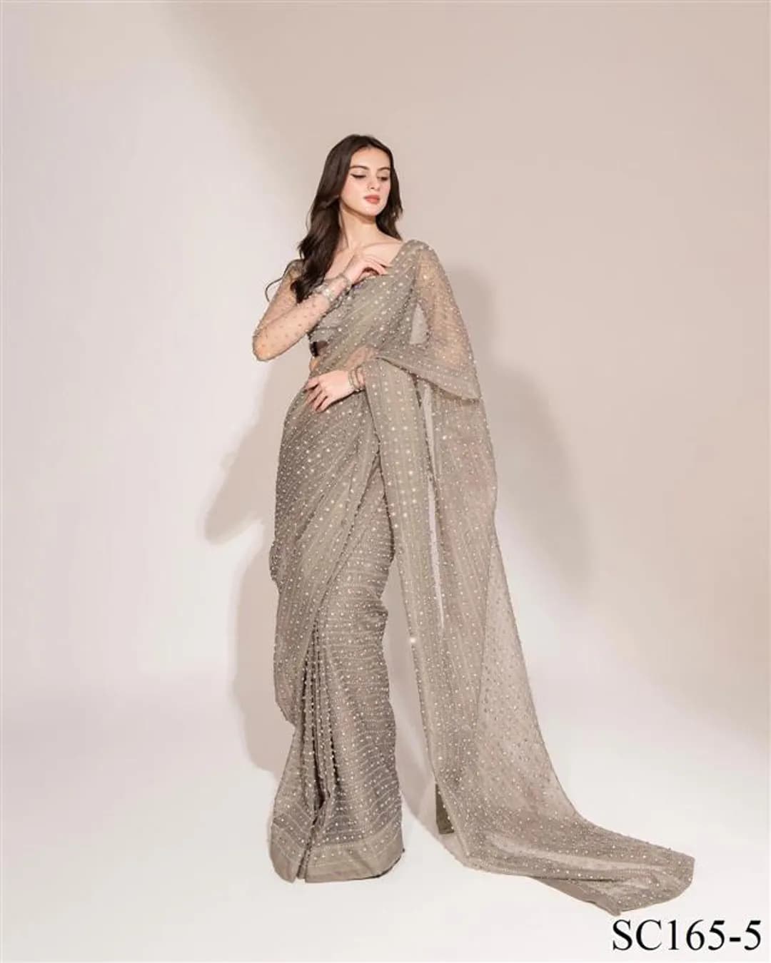 Sparkling Splendor: Swarovski Diamond Work Georgette Saree with Blouse