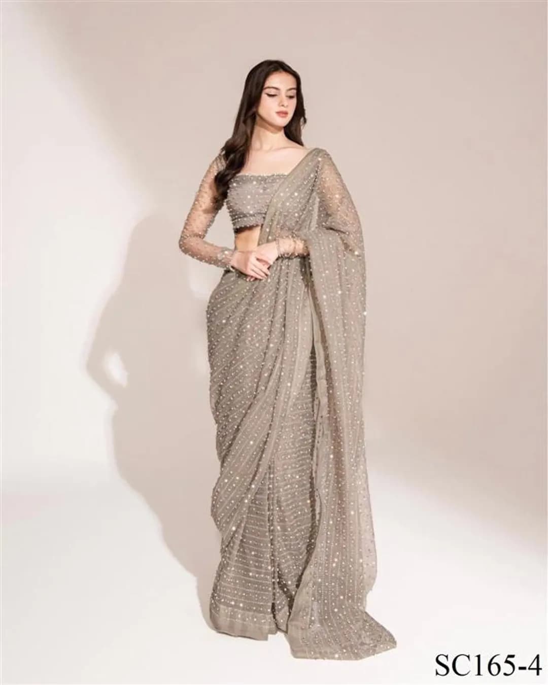 Sparkling Splendor: Swarovski Diamond Work Georgette Saree with Blouse alternate view