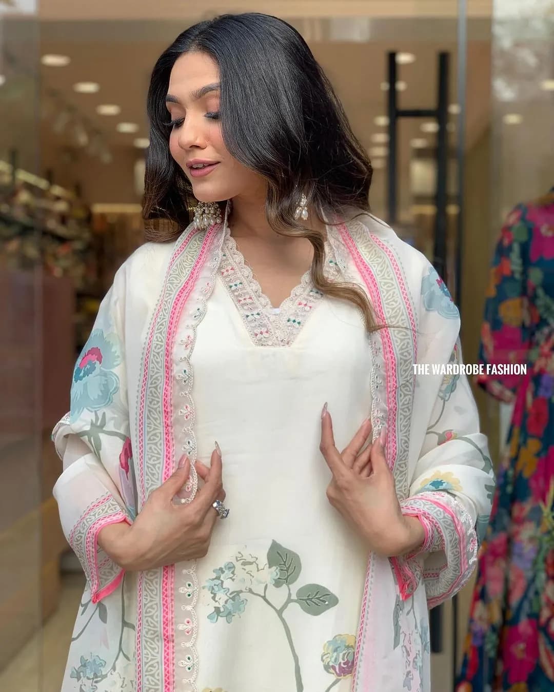 Opulent Organza Ensemble: Kurta, Pants, and Dupatta with Embroidery Work alternate view