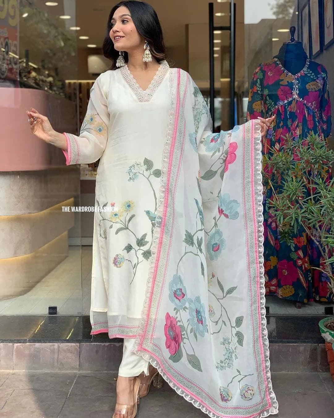 Opulent Organza Ensemble: Kurta, Pants, and Dupatta with Embroidery Work