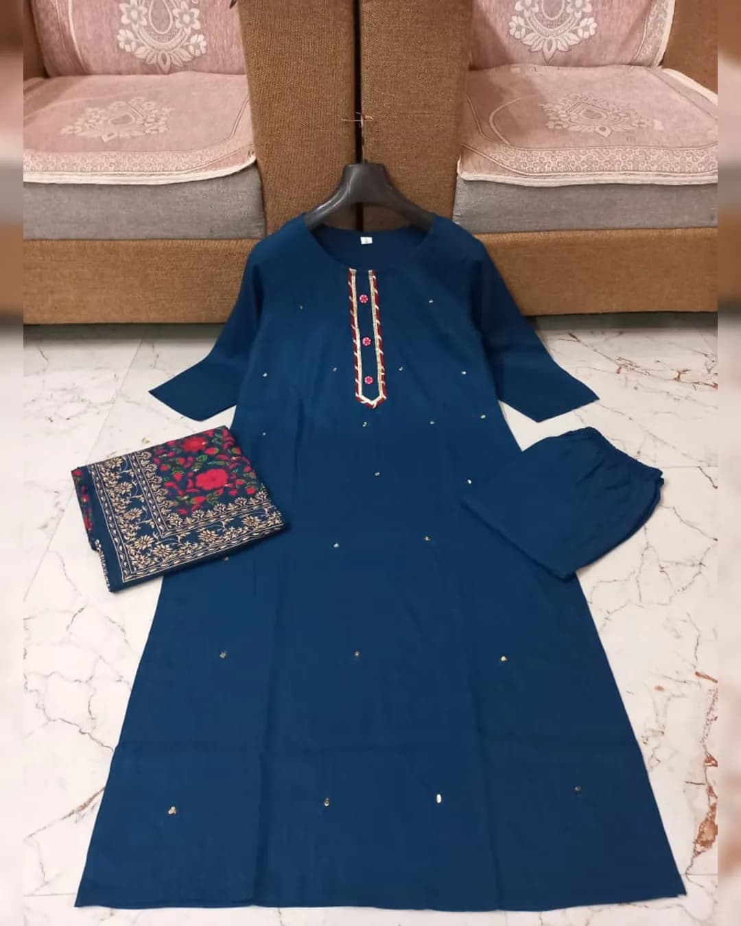 Radiate Festive Charm in our Modal Blue Kurti Set alternate view