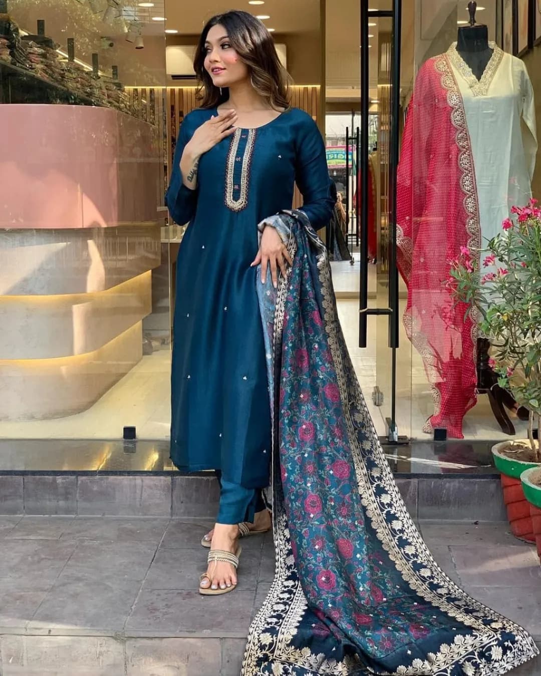 Radiate Festive Charm in our Modal Blue Kurti Set