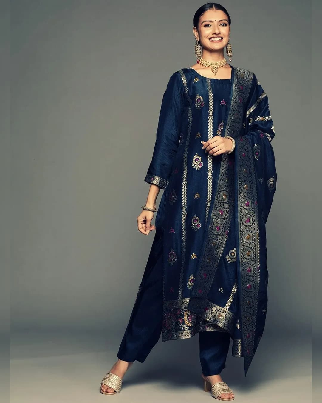 Elegant Navy Blue Reyon Suit Set for Festive Special Occasions