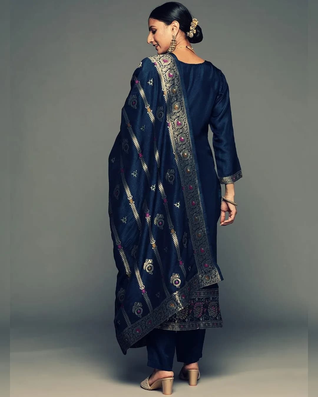 Elegant Navy Blue Reyon Suit Set for Festive Special Occasions alternate view
