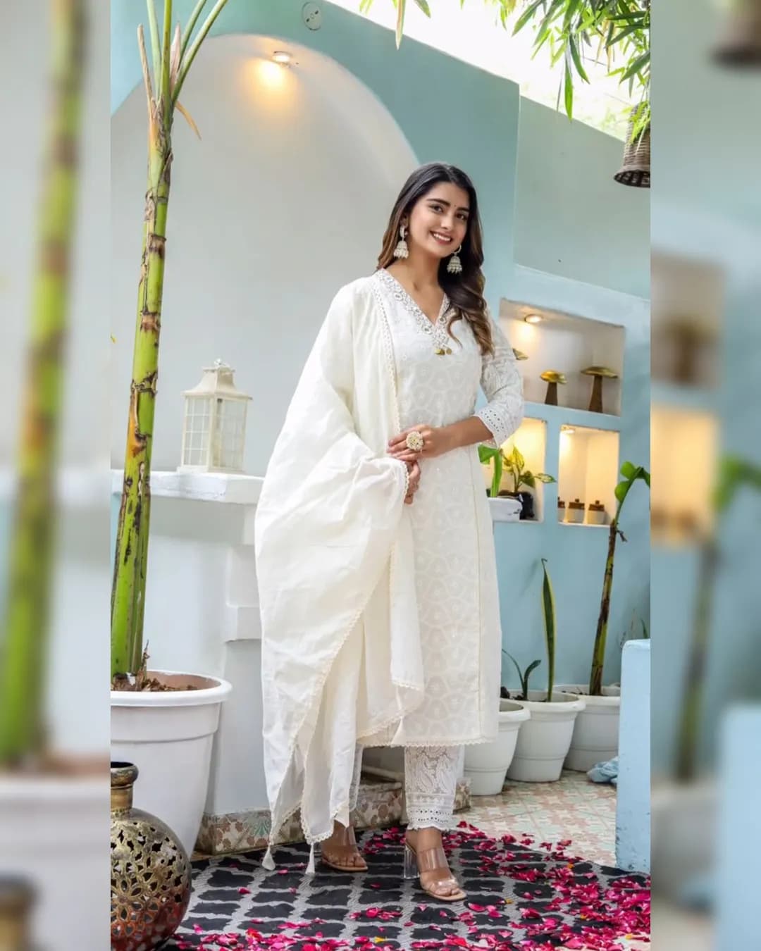 Elevate Your Wedding Ensemble with Exquisite Chickenkari Kurti Pant Dupatta Set