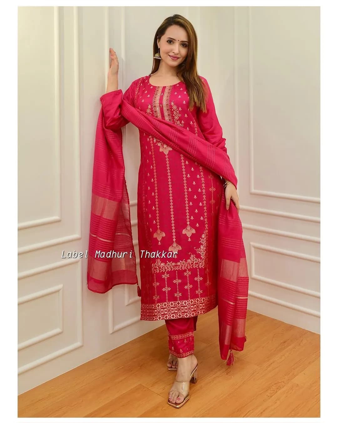 Embrace Elegance in Rani Pink & Red Rayon Printed Suit Set