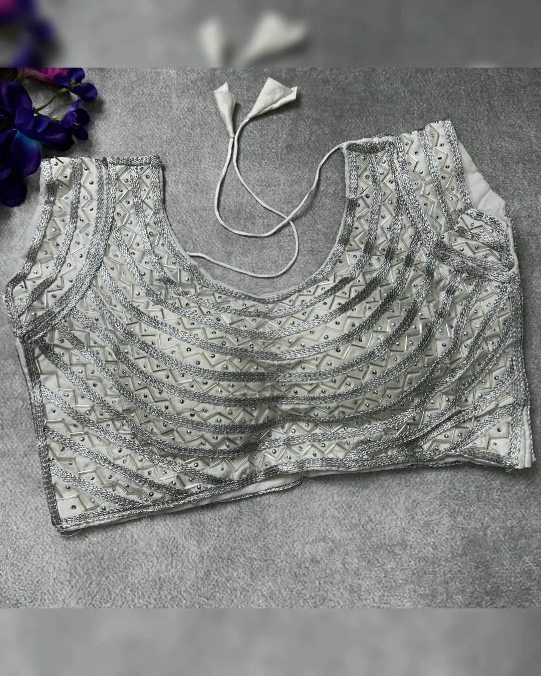 Exquisite Handcrafted Pearl Work Pure Silk Blouse alternate view