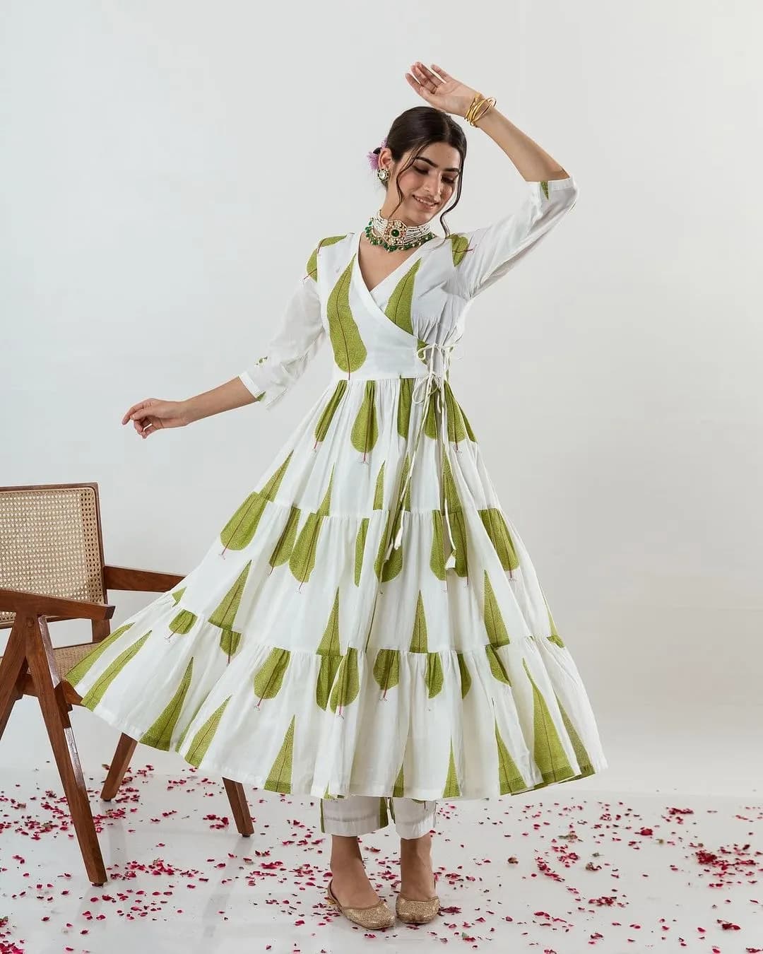 Enchanting Hand Block Printed 3-Piece Set in Jungle Green Cypress Print