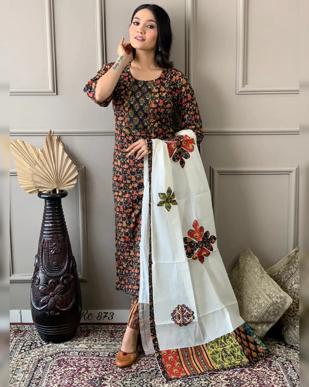 Sapnaaz Fashion Exclusive: Cotton Straight Suit with Foil Mirror Work