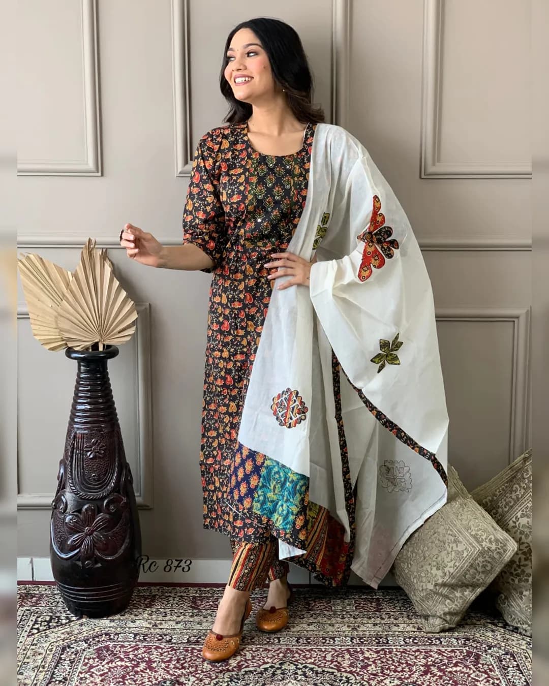 Sapnaaz Fashion Exclusive: Cotton Straight Suit with Foil Mirror Work alternate view