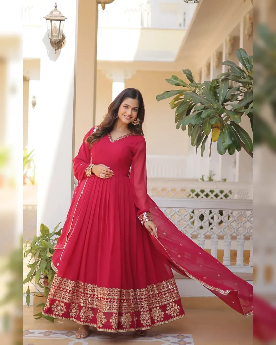 Elegant Faux Blooming Gown with Sequins Embroidery Dupatta alternate view