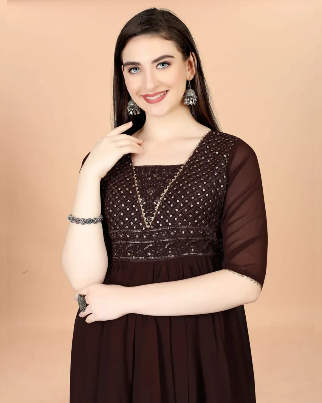 Elegance Personified: Women's Sequence Embroidered Georgette Gown Series alternate view