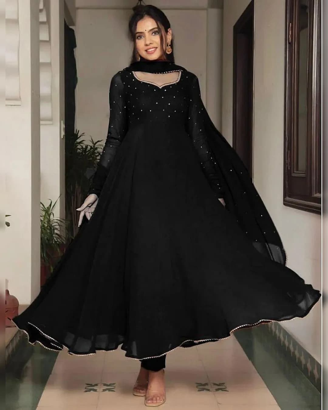 Divine Elegance: Plus Size Georgette Gown with Dupatta alternate view