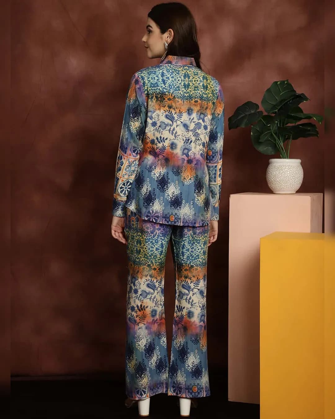 Chic Blue and Beige Abstract Rayon Co-ord Set: Shirt & Trousers alternate view