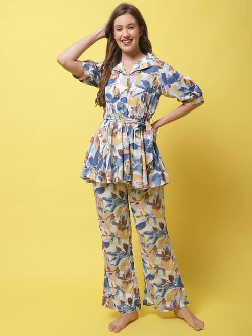 Cozy Comfort: Multi Floral Viscose Rayon Night Suit