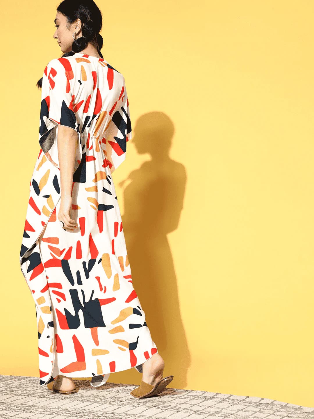 Relax in Style: White Abstract Rayon Ankle-Length Nightdress alternate view