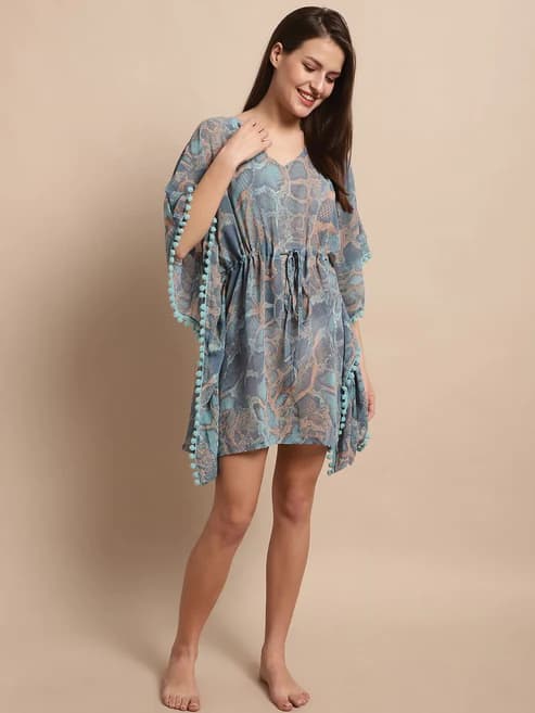 Coastal Charm: Blue Abstract Printed Georgette Cover-Up Top alternate view