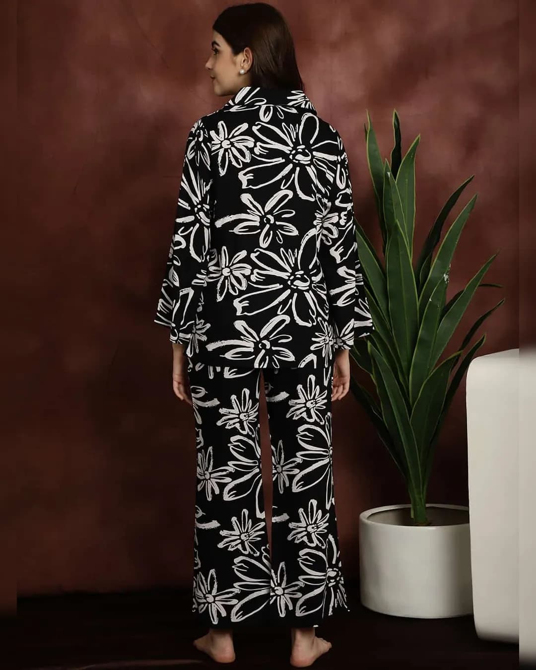 Luxurious Comfort: Black Floral Printed Rayon Night Suit alternate view