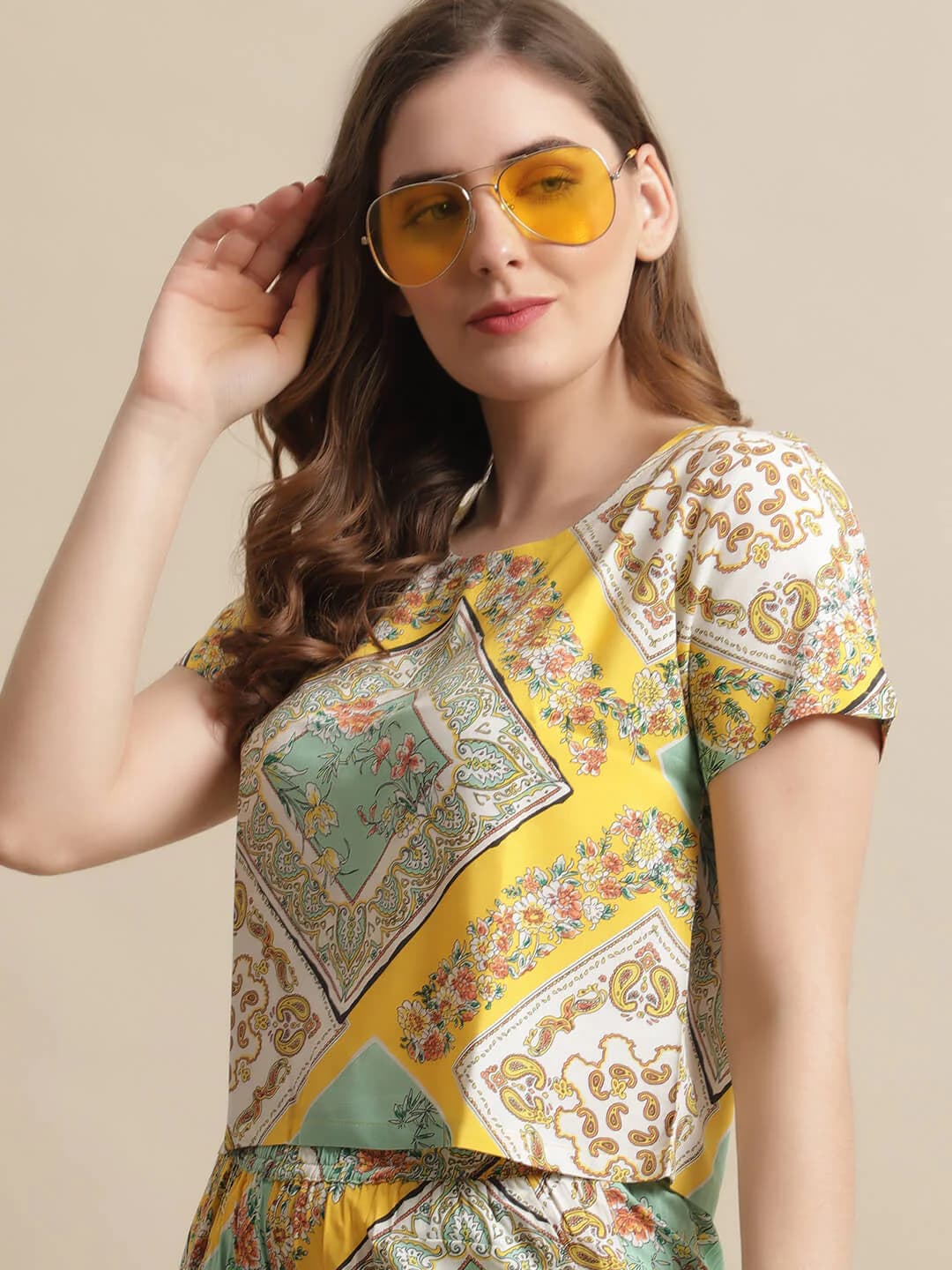 Sunshine Comfort: Yellow Floral Cotton Night Suit alternate view