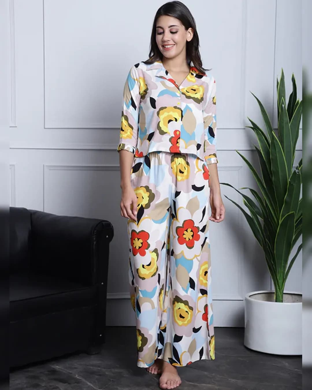 Blissful Slumber: Multi Abstract Rayon Night Suit alternate view