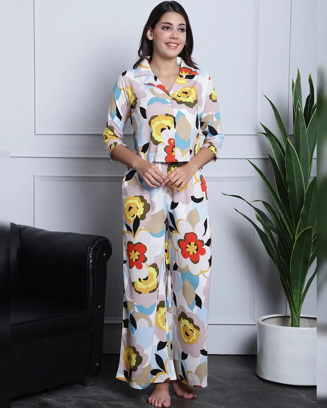 Blissful Slumber: Multi Abstract Rayon Night Suit