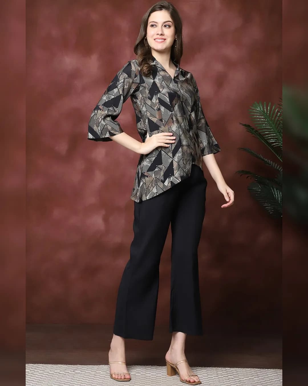 Sleek Black Abstract Co-ord Set: Shirt & Trouser Ensemble alternate view