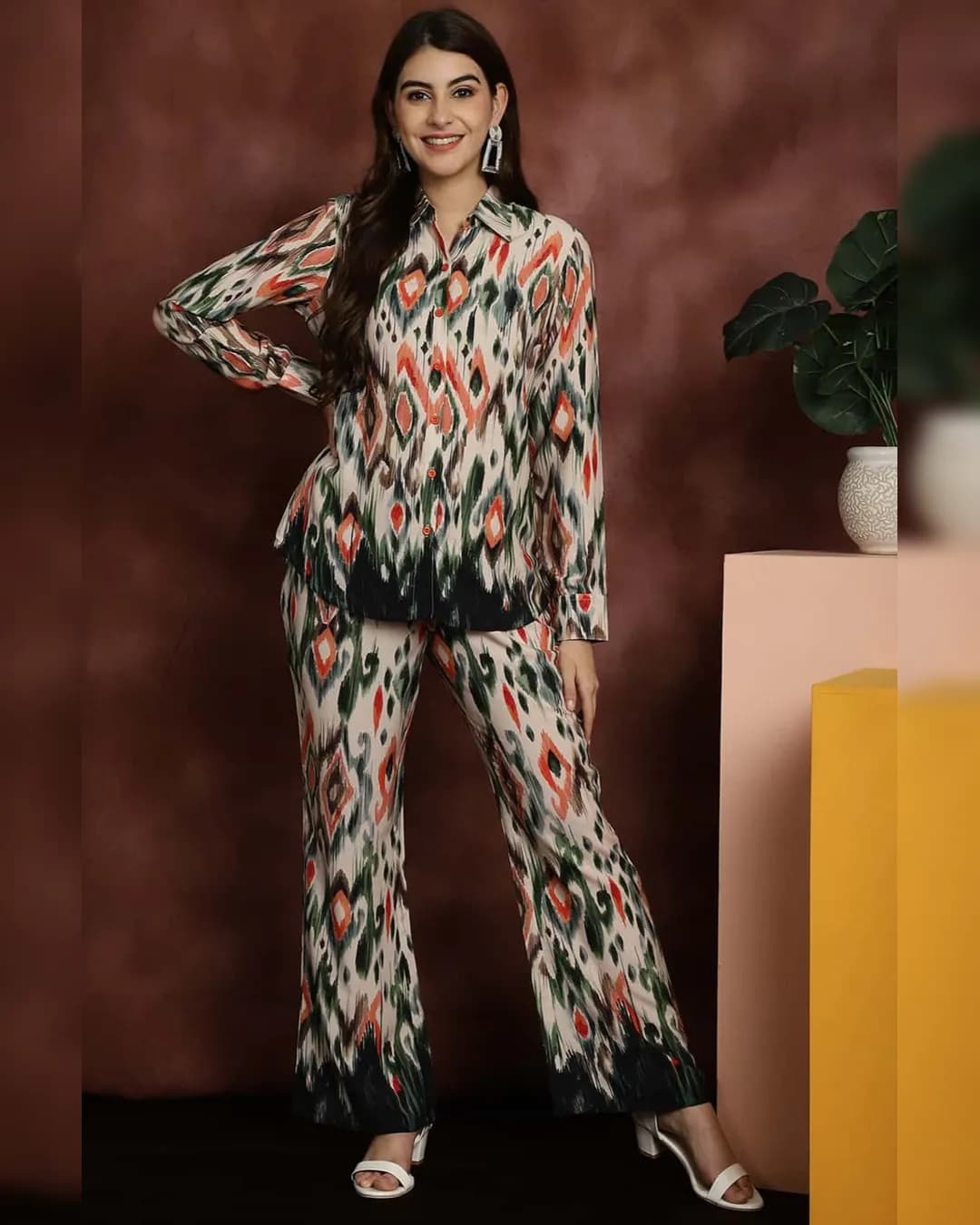 Multi Abstract Printed Viscose Rayon Shirt with Trousers Co-Ord Set for