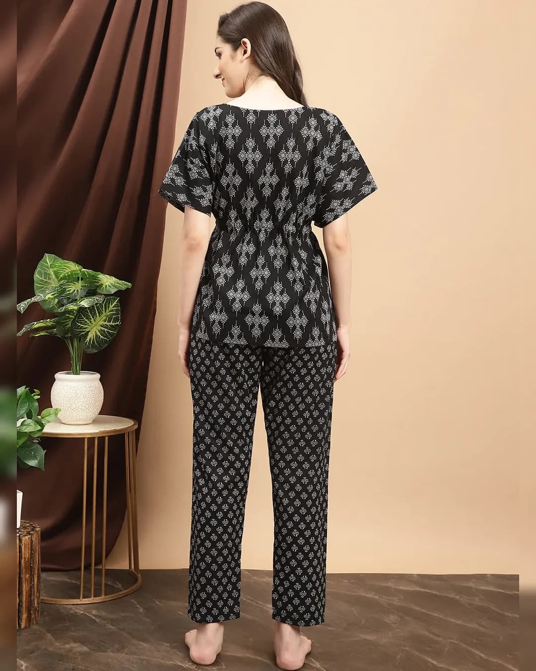 Versatile Black Abstract Cotton Night Suit alternate view