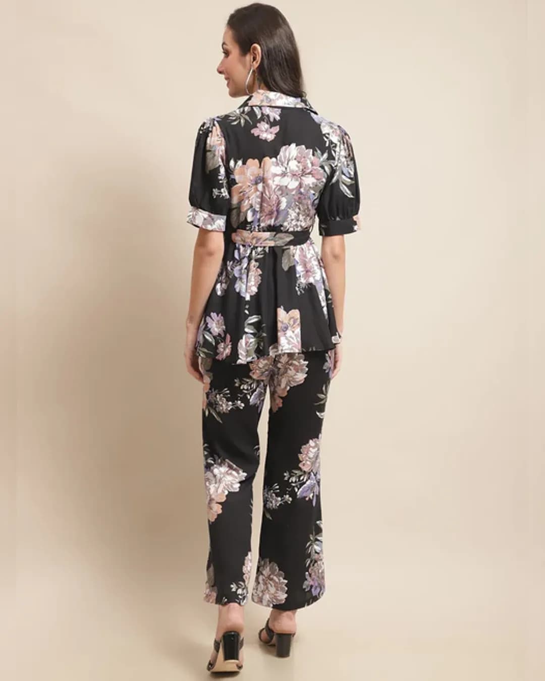 Floral Fantasy: Black, Pink, and Blue Rayon Co-ord Set alternate view