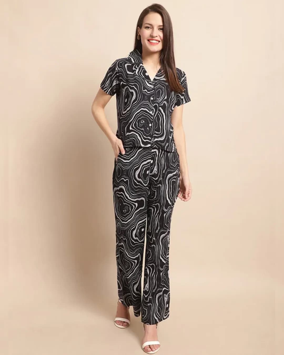 Black Abstract Printed Viscose Rayon Co-Ord Set