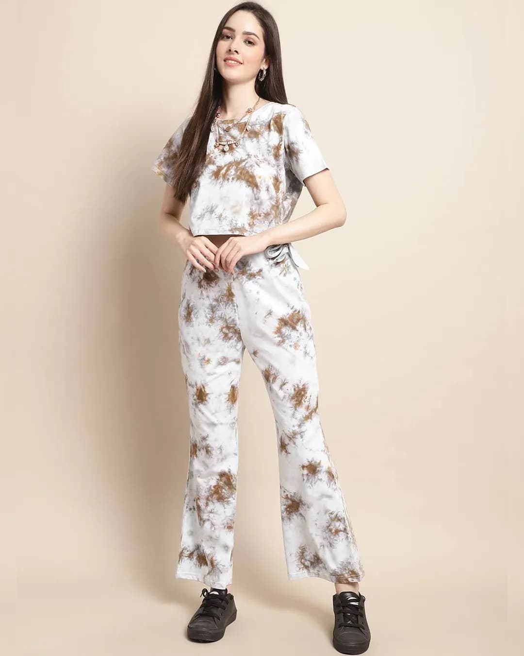 White Abstract Printed Cotton Co-Ord Set