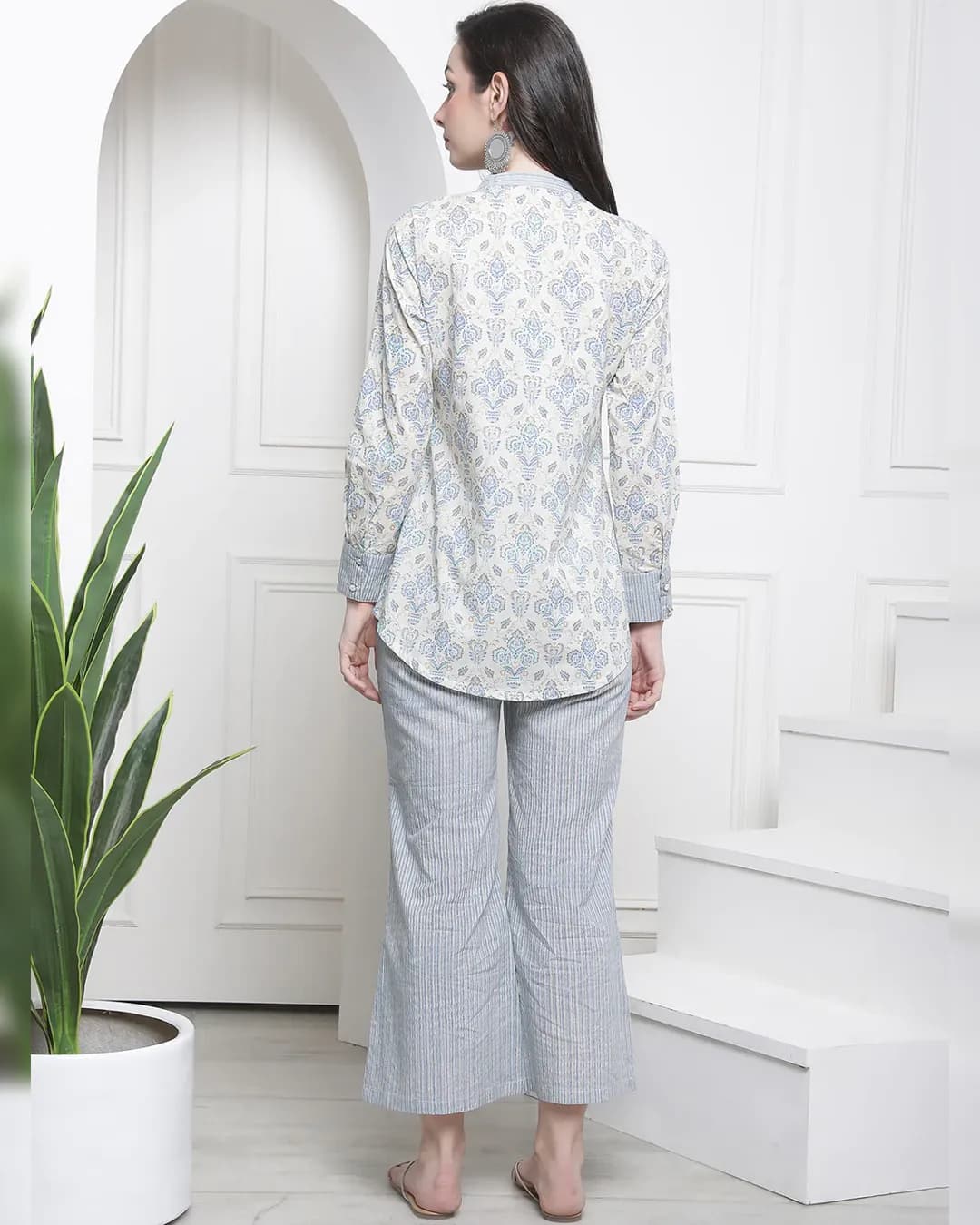 Tranquil Blossoms: Blue Floral Cotton Co-ord Set alternate view