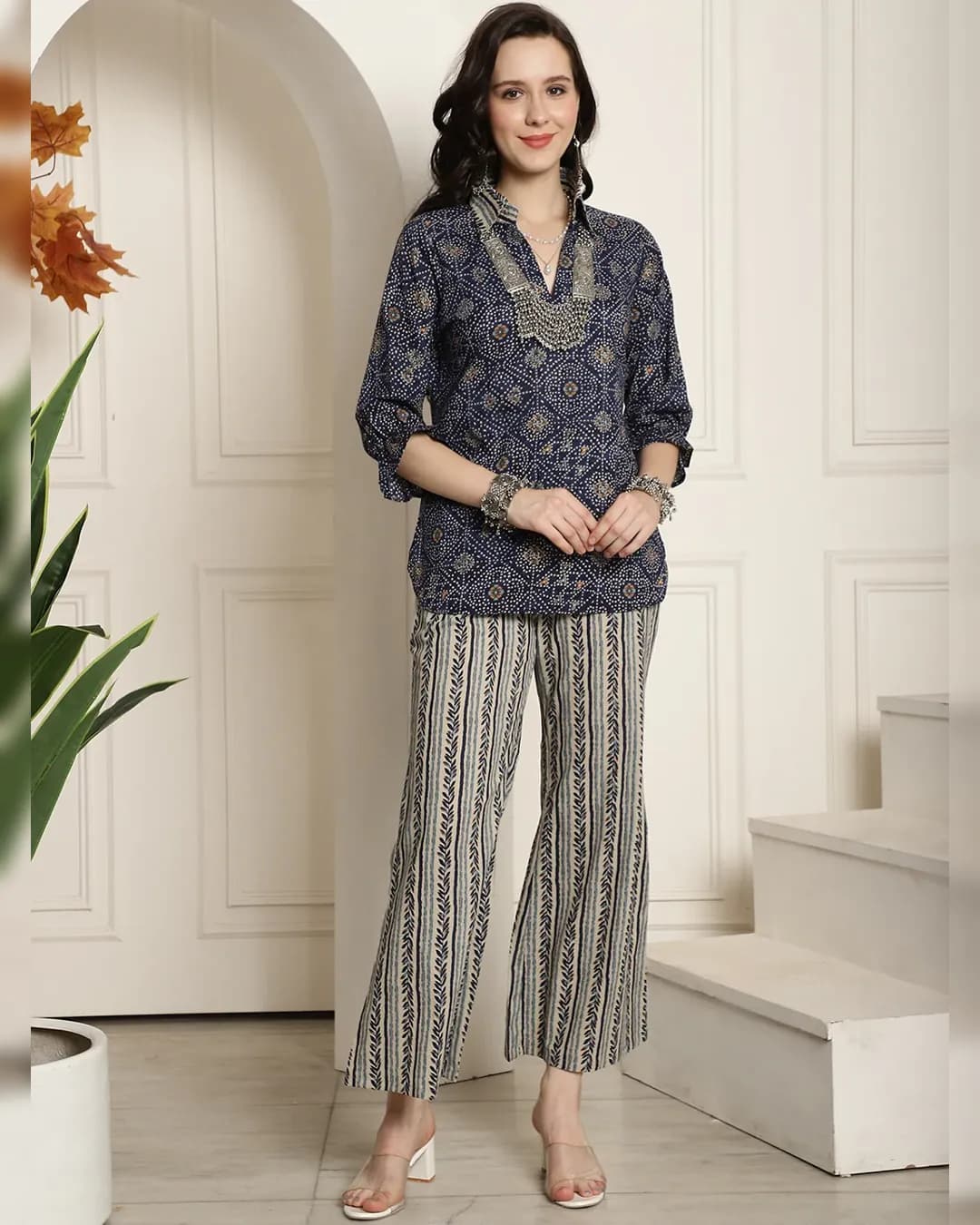 Azure Elegance: Blue Bandhani and Floral Cotton Co-ord Set
