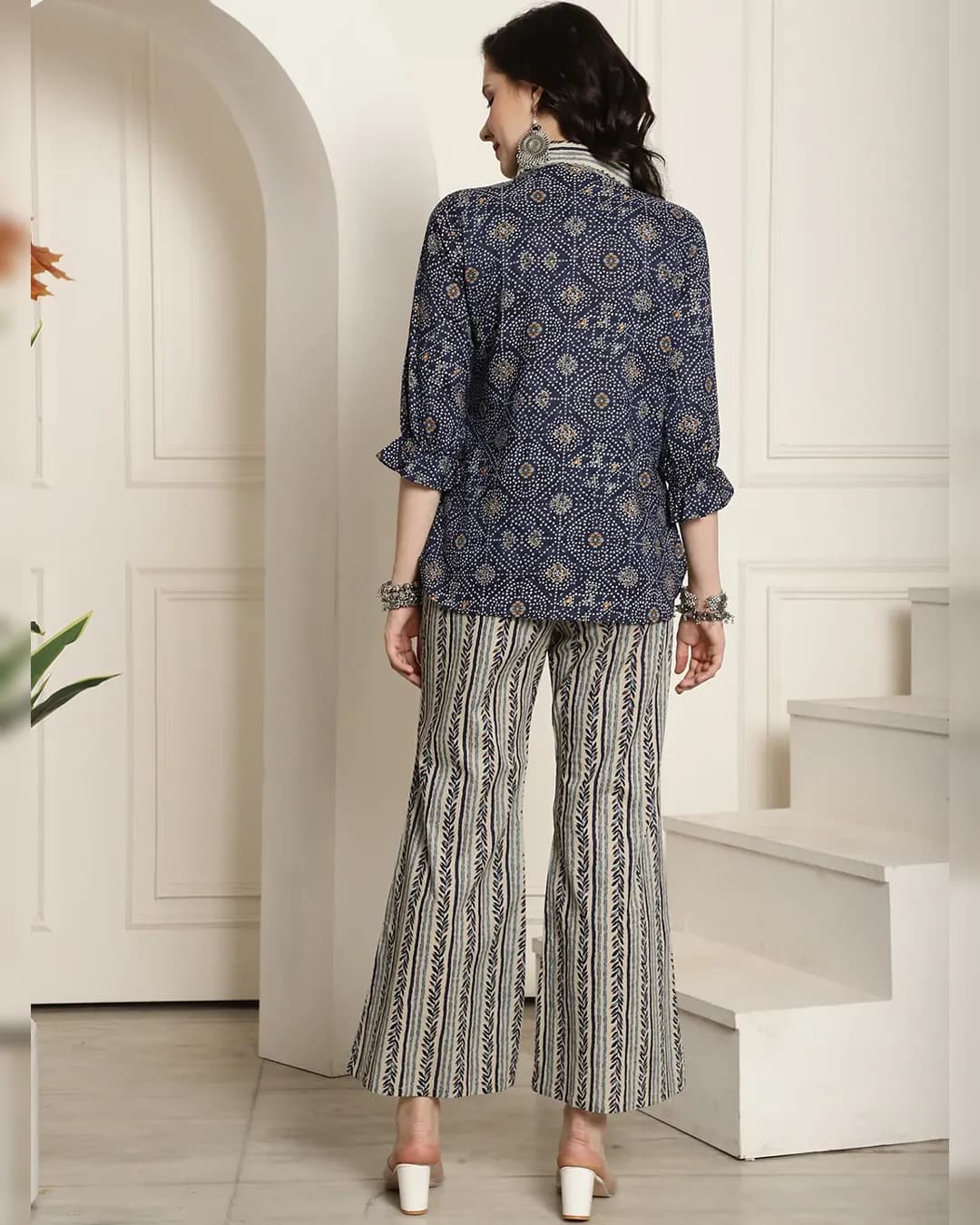 Azure Elegance: Blue Bandhani and Floral Cotton Co-ord Set alternate view
