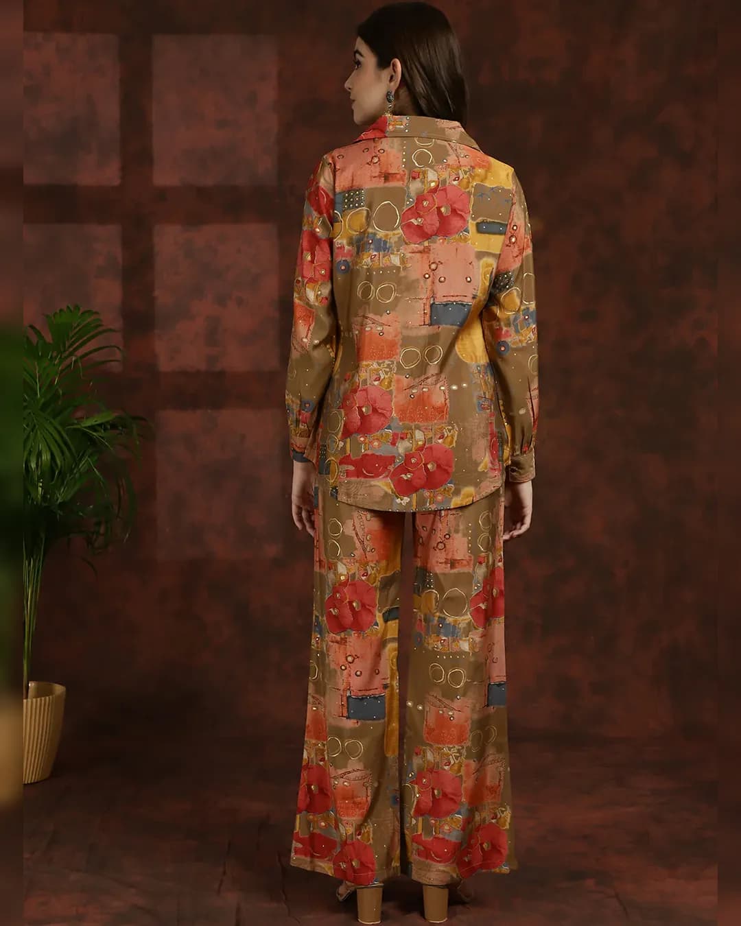 Earthy Elegance Co-ord Set - Brown & Maroon Ensemble alternate view